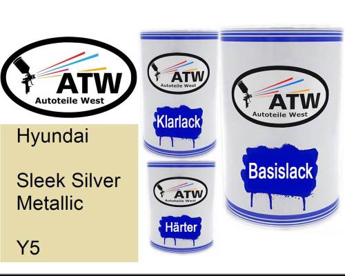 Hyundai, Sleek Silver Metallic, Y5: 500ml Lackdose + 500ml Klarlack + 250ml Härter - Set, von ATW Autoteile West.